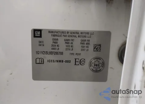 2014 Chevrolet Malibu 1Lt z USA, uszkodzony, nr VIN 1G11C5SL8EF286788